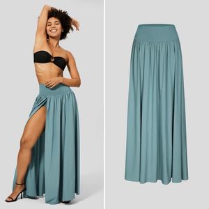 NEW Halara Breezeful High Waisted Maxi Skirt XS Mineral Blue Flowy High Slit